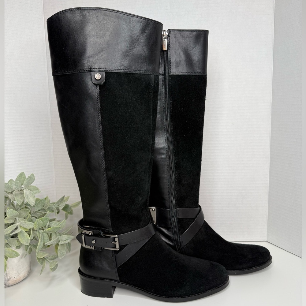 Vince Camuto Women's Jaran Riding Boots Black Leather & Suede Size 6 Streetwear